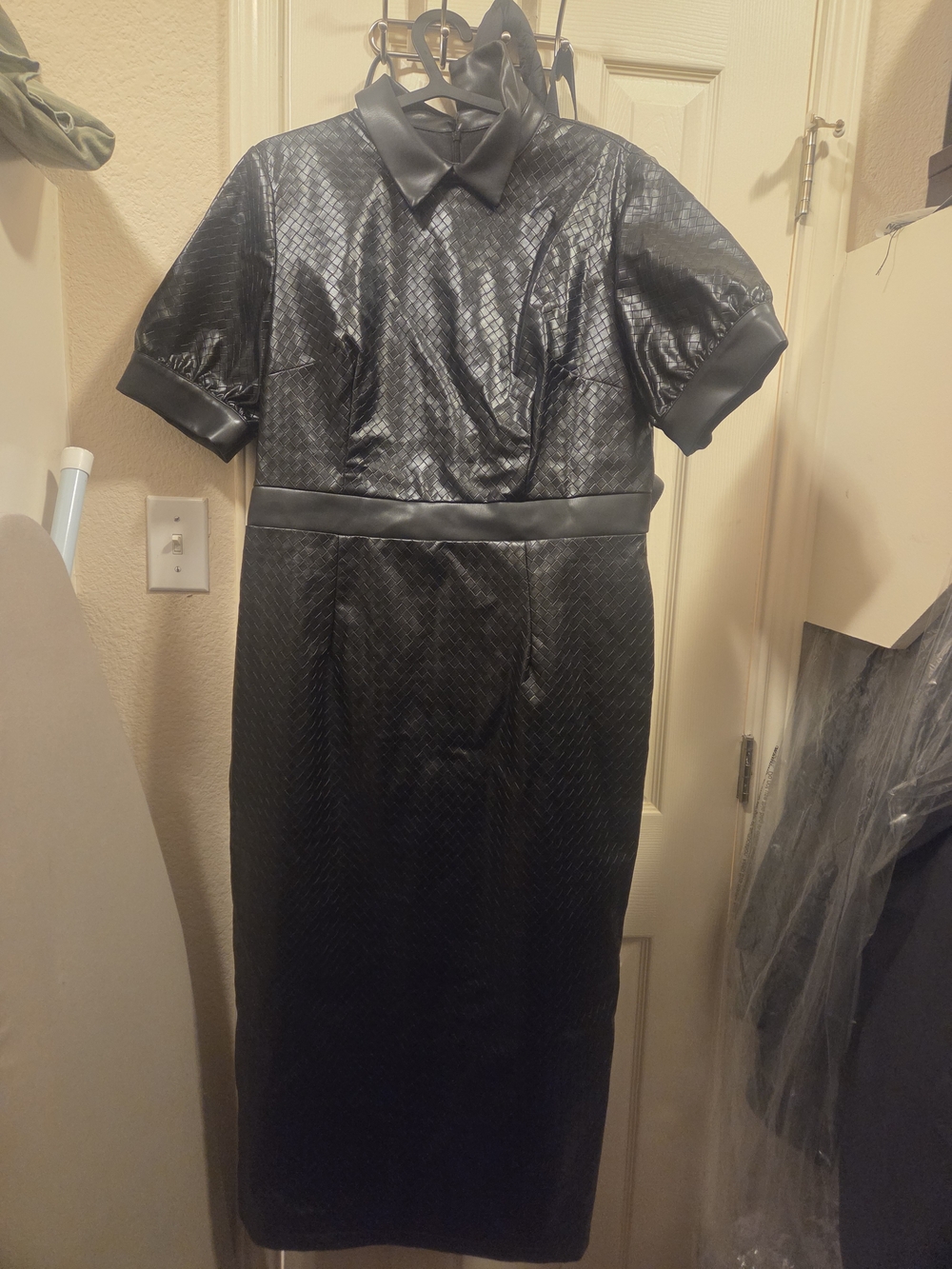 Black Faux-Leather Textured Midi Dress - Women
